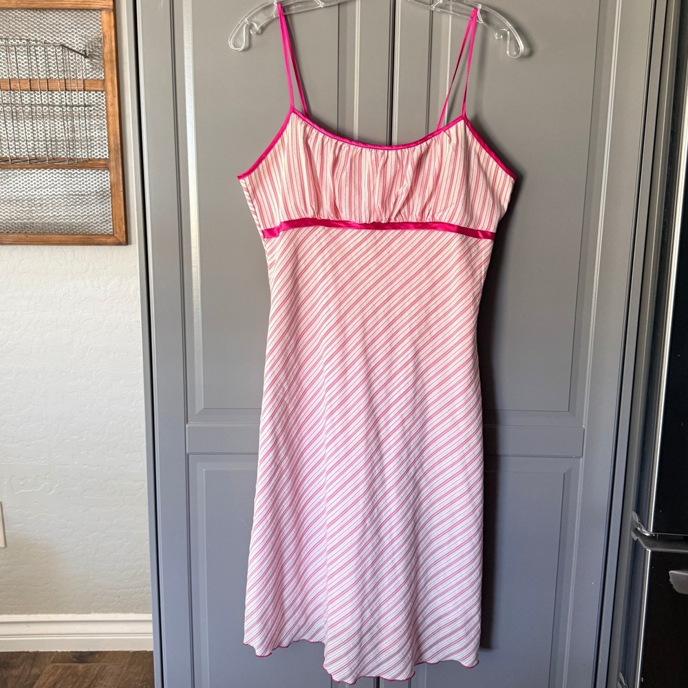 Volume One Y2K Striped Empire Waist Spaghetti Strap Midi Dress, Pink, M